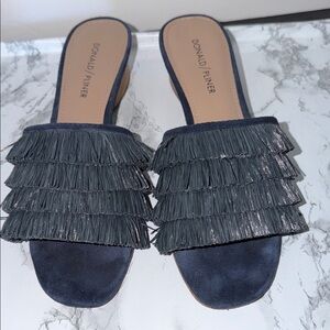 Donald J. Pliner Navy Fringe Mules